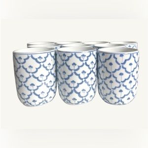 Set of 10 - Square Monument Blue & White Porcelain Tea Cup/Mug Vintage 8 inches